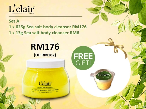 Picture of [Set A] L'Clair Sea Salt with Ginger Root Oil & Lemongrass Natural Body Cleanser 625g
